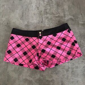 Roxy Board Shorts Womens 3 Hot Pink Plaid Check Surfer Girl Swim Beach Y2k Micro